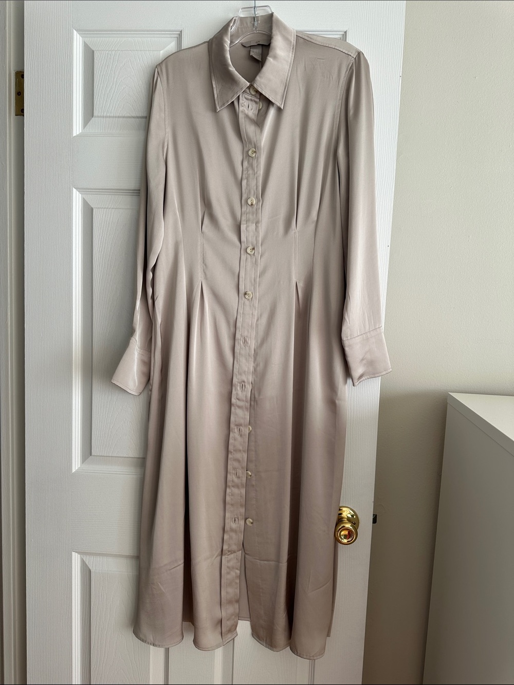 H&M Long Beige Button-Front Shirt Dress